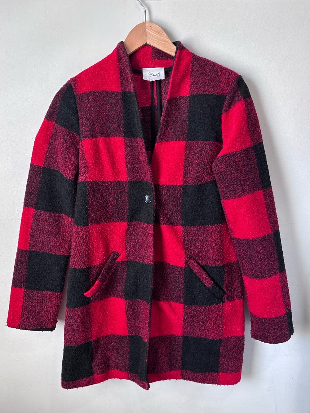 Kismet Buffalo Plaid Open-Front Coatigan | Red & Black | Size XS